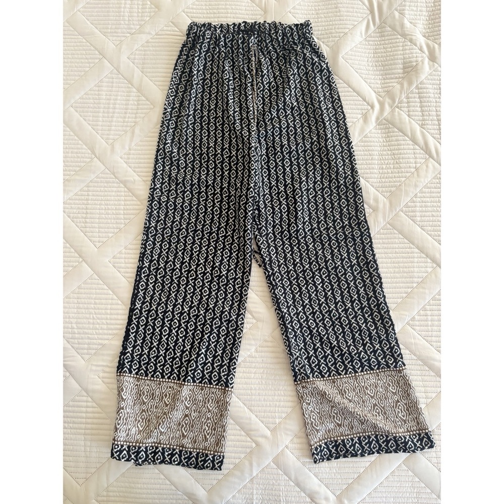 West Kei Wide Leg Pants Small Black White Geometric Tribal Print Elastic Waist